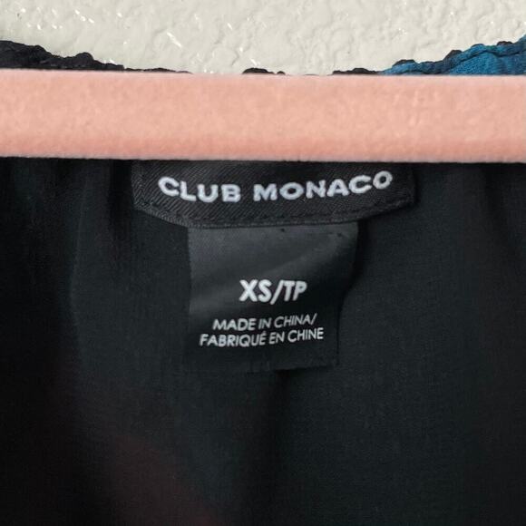 Club Monaco Top Womens XS Black Silk Floral Wrap Tie Bell Sleeve Darlana Vamp - Picture 12 of 14